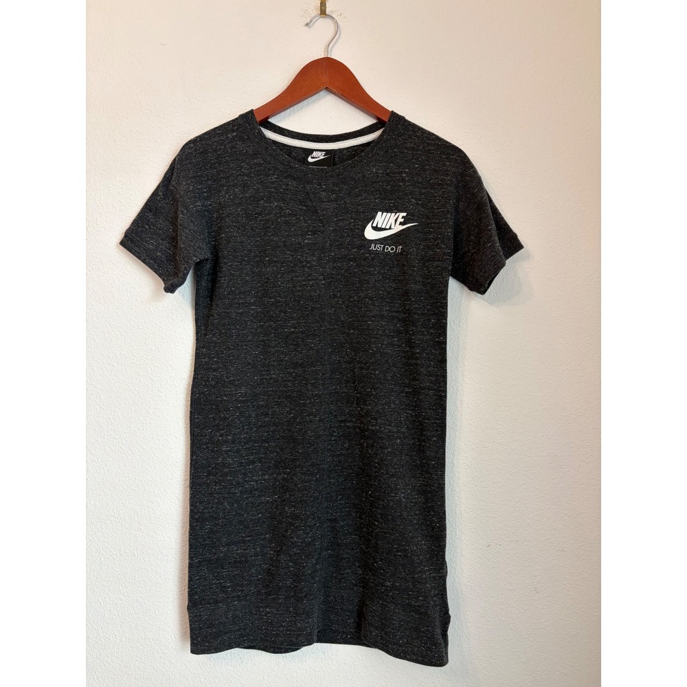 Nike Womens Sportswear T-Shirt Dress Charcoal Grey‎ Heather XS Just Do It Logo